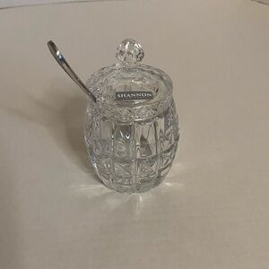 Shannon Crystal Jam / Honey / Mustard Bowl with Spoon - Clear. Perfect